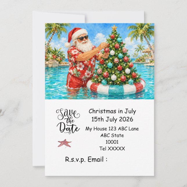Convites Natal em Julho com PAPAI NOEL Salve a data (Frente)