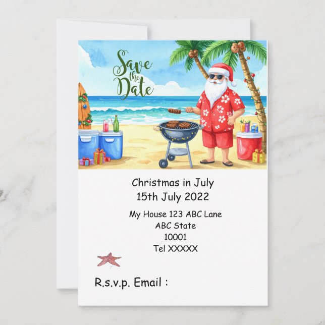 Convites Natal em julho com PAPAI NOEL Salve a data  (Frente)