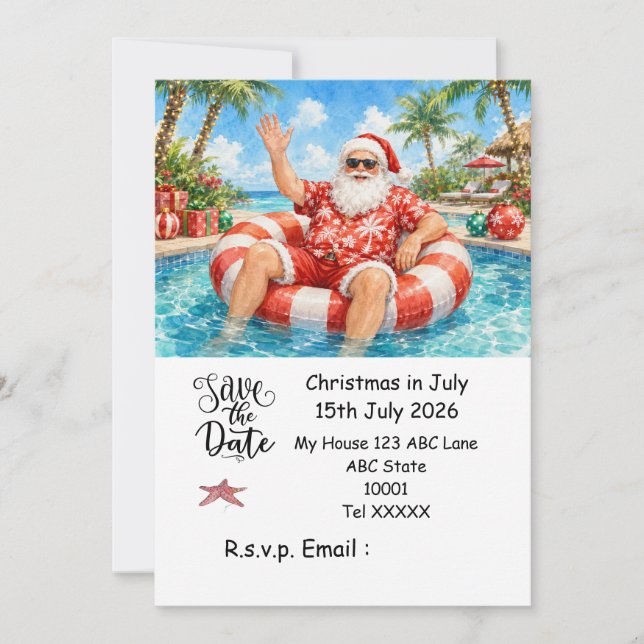 Convites Natal em Julho com PAPAI NOEL Salve a data (Frente)