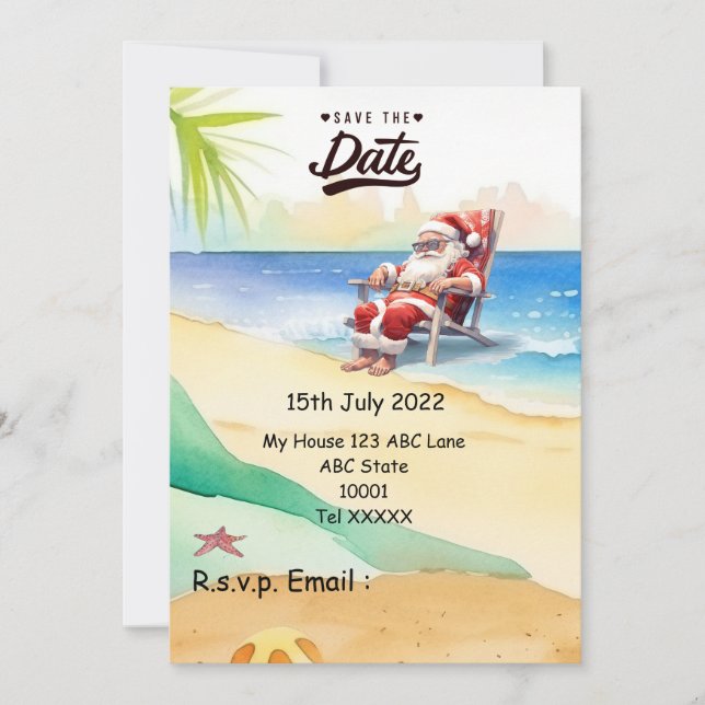Convites Natal em julho com SANTA CLAUS Salve a data (Frente)