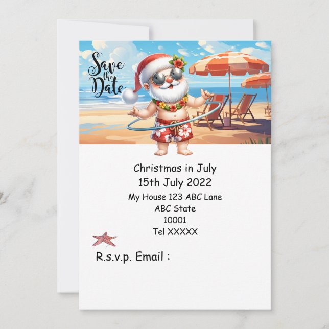 Convites Natal em julho com SANTA CLAUS Salve a data (Frente)
