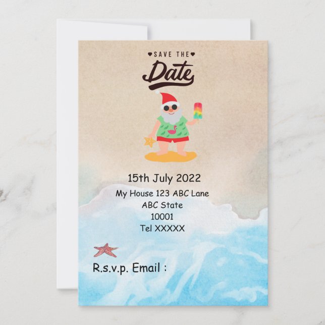 Convites Natal em julho com SANTA CLAUS Salve a data (Frente)