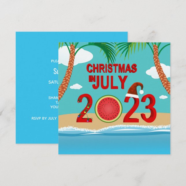 Convites Natal em julho de 2023 Watermelon Beach (Frente/Verso)