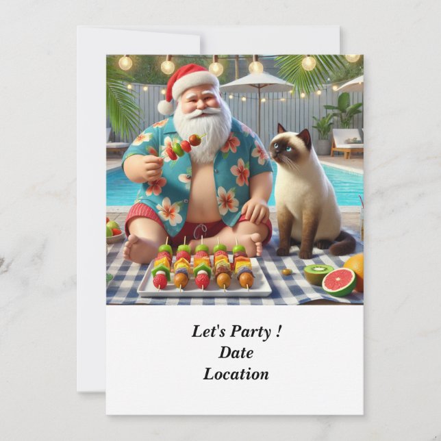 Convites Natal em julho Festa de Piscina com Papai Noel (Frente)