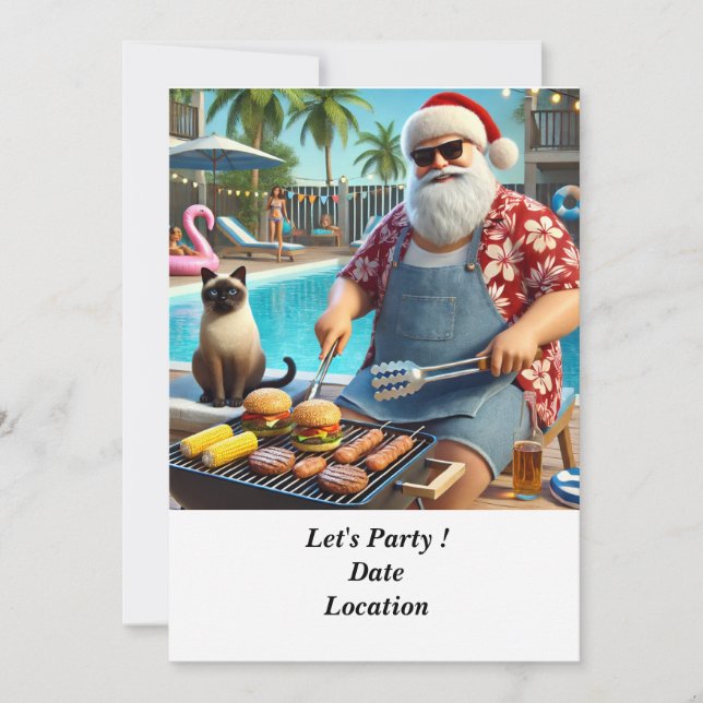 Convites Natal em julho Festa de Piscina com Papai Noel (Frente)