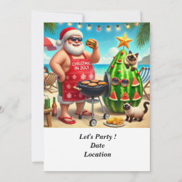 Convites Natal em julho Festa de Piscina com Papai Noel