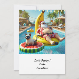 Convites Natal em julho Festa de Piscina com Papai Noel