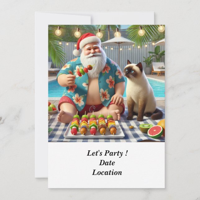 Convites Natal em julho Festa de Piscina com Papai Noel (Frente)