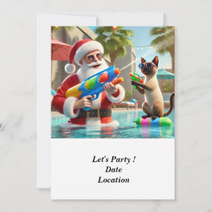 Convites Natal em julho Festa de Piscina com Papai Noel Inv