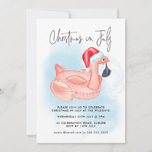 Convites Natal Em Julho, Festa De Piscina Flamingo De Verã