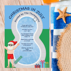 Convites Natal em Julho Papai Noel Festa de Piscina de Verã