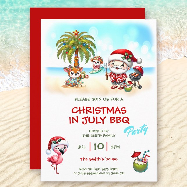 Convites Natal Em Julho Papais noeis Fofos No Natal (Christmas In July Cute Santa Summer Christmas Invitation)
