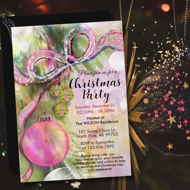 Convites Natal em tons de Rosa Suave e Verde Sage em Aquare (Chic Soft Pink & Sage Green Watercolor Christmas Invitation)