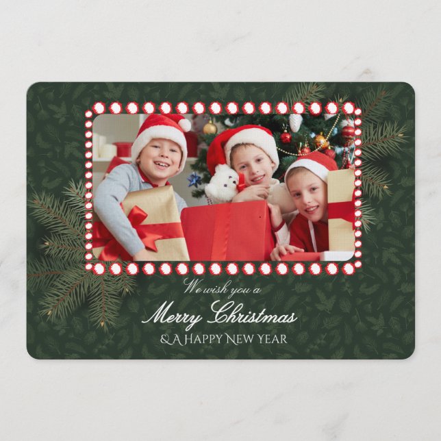 Convites Natal Escrito à Mão Verde Dourado Minimalista  (Frente)