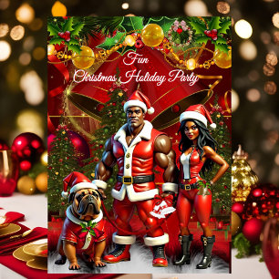 Convites Natal Étnico Divertido Férias Casal Cachorro Verme