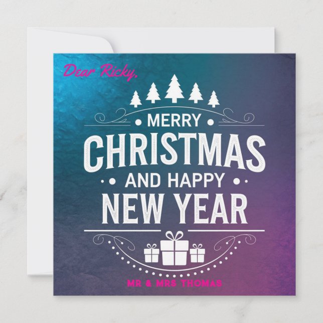 Convites Natal Feliz e Ano Novo Vintage Férias (Frente)