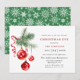 Convites NATAL Feriado de Ornamento de Aquarelas EVE