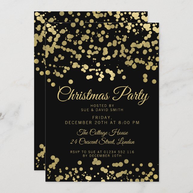 Convites Natal | Feriado Gold Foil Confetti (Frente/Verso)