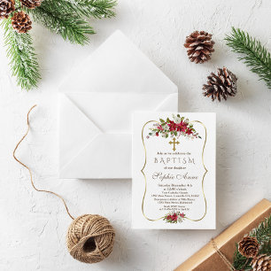 Convites Natal Feriado Poinsettia Branca Vermelha Baptismo