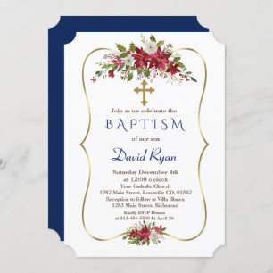 Convites Natal Feriado, Poinsettia Branca Vermelha Batismo