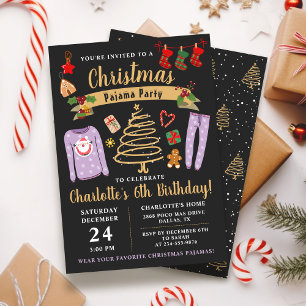 Convites Natal Festa do Pajama Garotas Dormem no Aniversár