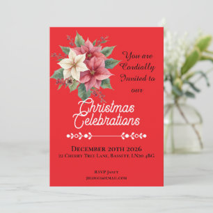 Convites Natal Festivo Poinsettia Rosa Branco