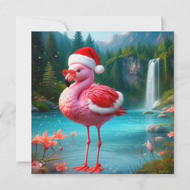 Convites Natal Flamingo Como Papai Noel-47475 (Frente)