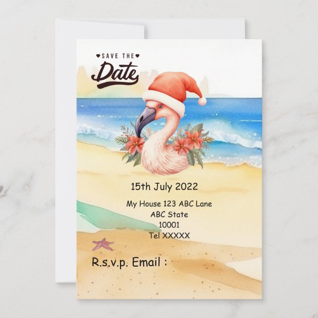 Convites Natal Flamingo Santa Claus em julho (Frente)