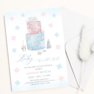 Convites Natal Floco de neve Bolo de inverno Revelação de g