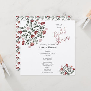 Convites Natal Floral Arte Folclórica Vermelha