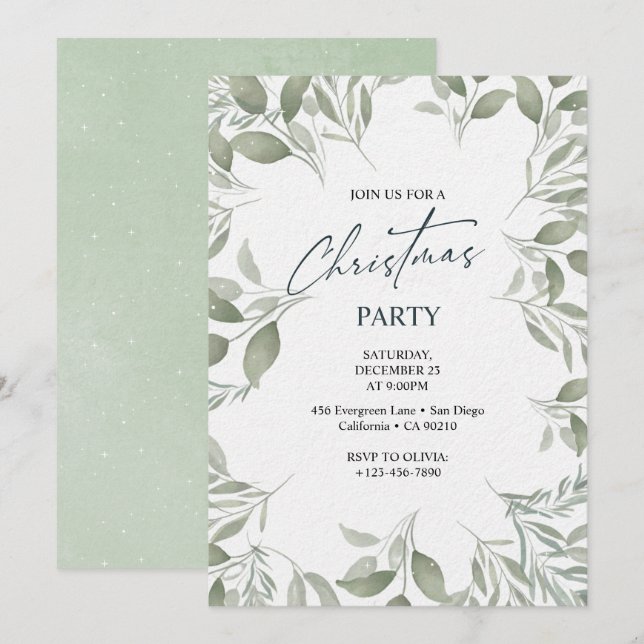 Convites Natal Floral Clássico Elegante (Frente/Verso)