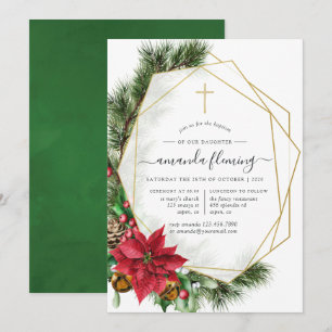 Convites Natal Floral Geométrico Batismo ou Batizado