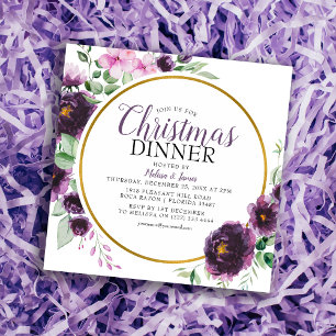 Convites Natal Floral Roxo Elegante