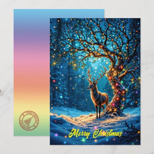 Convites Natal floresta adorável veado festivo de inverno (Frente/Verso)