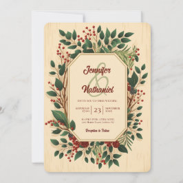 Convites Natal Folhagem Rústica Madeira Casamento Festivo
