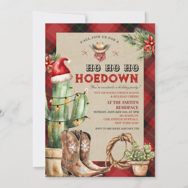 Convites Natal Holiday Hoedown Cowboy Ocidental (Frente)