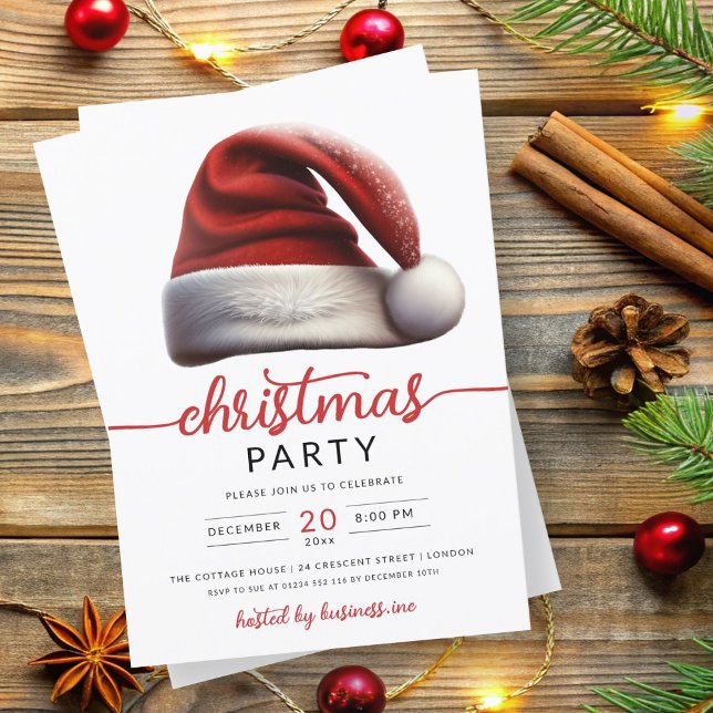 Convites Natal Holiday Papai noel Hat Company Xmas (Christmas Holiday Santa's Hat Company Xmas Invitation)