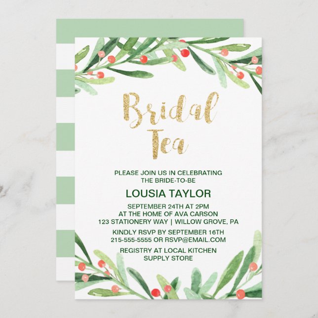 Convites Natal Holly Wreath Bridal Tea (Frente/Verso)