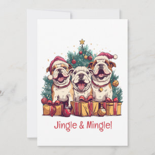 Convites Natal Inglês Buldogue Santa Hats