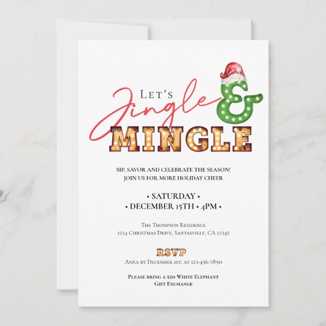 Convites Natal Jingle Mingle Marquee Feriado (Frente)