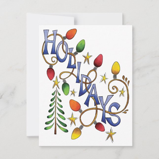 Convites Natal, Luzes e Estrelas bonitos com texto de feria (Frente)