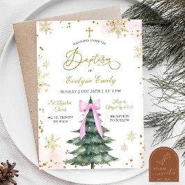Convites Natal Menina Rosa Dia de Batismo Inverno Nevado 