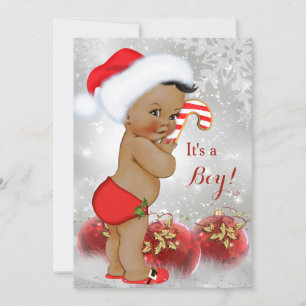 Convites Natal Menino Chuveiro Bebê Dourado Vermelho Branco