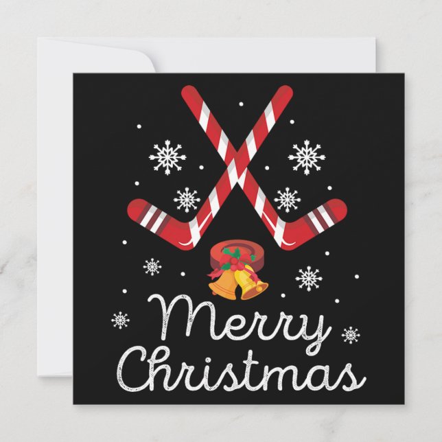 Convites Natal Merry Xmas Candy Cane Hockey Gift (Frente)