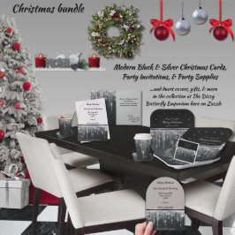 Convites Natal Minimalista Brilhante Preto e Prata