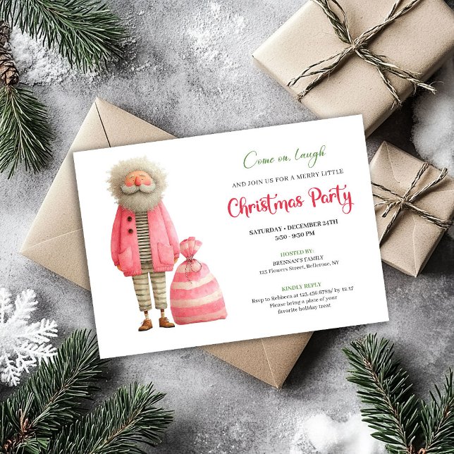 Convites Natal minimalista de Papai Noel rosa excêntrico  (Quirky pink santa minimalist Christmas party invitation card

)