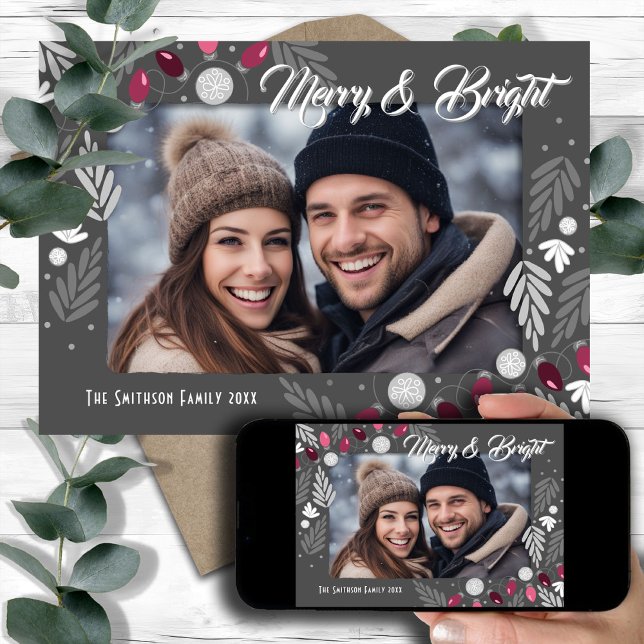 Convites Natal Moderno Cor-de-Rosa Acende Uma Foto (Criador carregado)