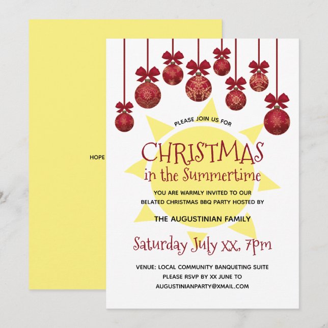 Convites Natal na Festa de CHURRASCO de Summertime (Frente/Verso)