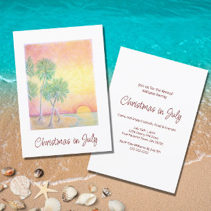 Convites Natal no Tropical Palm Trees Beach Party