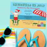 Convites Natal no Verão Festa de Santa Claus na Praia<br><div class="desc">Este lindo Natal, com desenho de julho, faz um perfeito convite de festas de verão para um cesto de praia ou reunião de piscinas. Torne-o um polo norte divertido, extravaganza temerária com Papai Noel em seus troncos de natação próximos a um guarda-chuva e presentes de praia listrados e vermelhos. Nunca...</div>